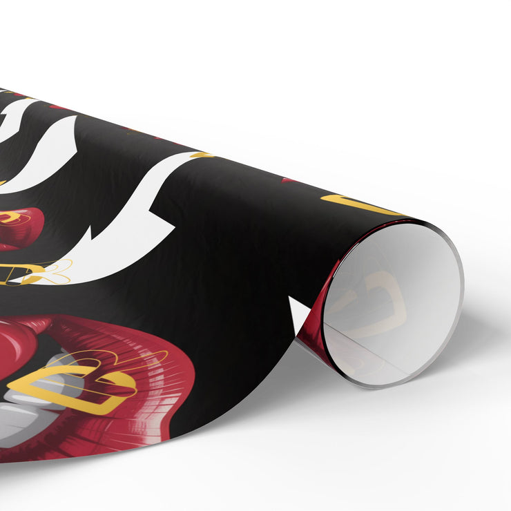 Wrapping Paper — Retro Lip Print Gift Wrap (Black Background)