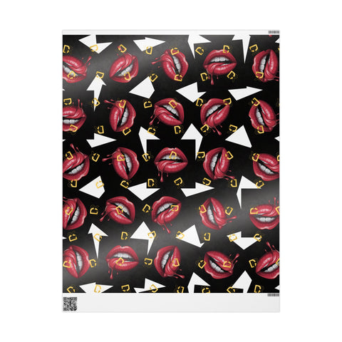 Wrapping Paper — Retro Lip Print Gift Wrap (Black Background)