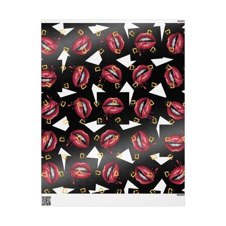 Wrapping Paper — Retro Lip Print Gift Wrap (Black Background)