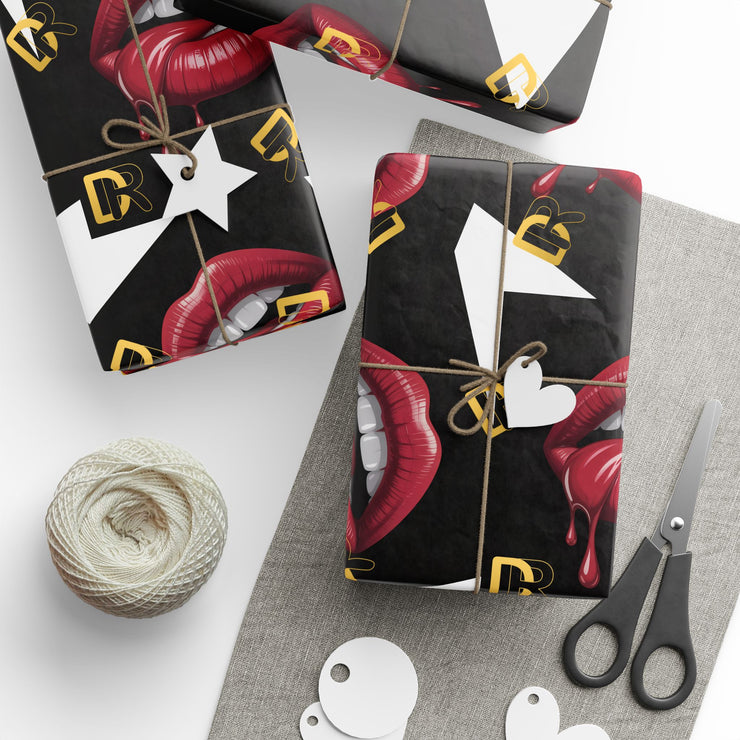 Wrapping Paper — Retro Lip Print Gift Wrap (Black Background)