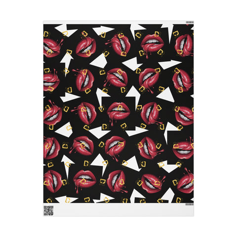 Wrapping Paper — Retro Lip Print Gift Wrap (Black Background)