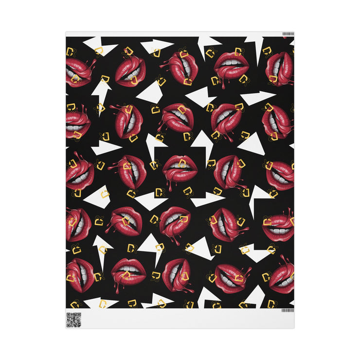 Wrapping Paper — Retro Lip Print Gift Wrap (Black Background)