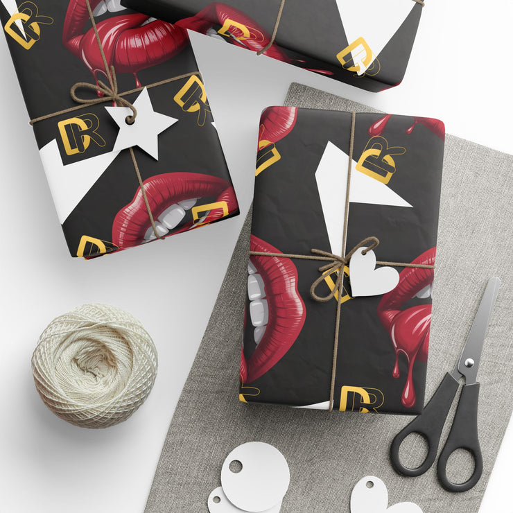 Wrapping Paper — Retro Lip Print Gift Wrap (Black Background)