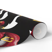 Wrapping Paper — Retro Lip Print Gift Wrap (Black Background)
