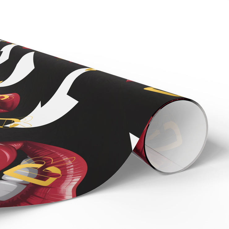 Wrapping Paper — Retro Lip Print Gift Wrap (Black Background)